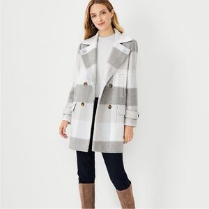 Ann Taylor Checked Wool Blend Peacoat